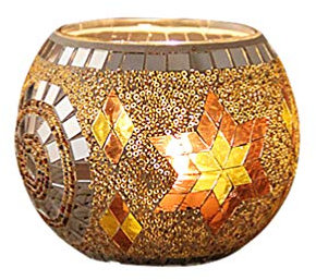 OSALADI Verre Ambré Bougeoirs en Verre Mosaïque Centres De Tables d'automne Photophore Décoratif en Verre Bougeoir Européen Bougeoir Mosaïque De Table Marocain Fragrance Bougie De Thé