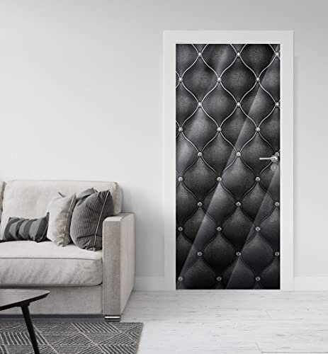 MyMaxxi - Tür bekleben mit Türtapete Selbstklebend 90x200 Lederoptik - Türfolie mit Premium Glanzeffekt - Türaufkleber metallic Silberfolie- Türposter Türklebefolie Edel Luxuriös schwarz Weiss