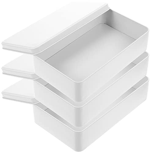 3Pcs White Rectangular Tin Box Set Empty Tinplate Storage Containers with Lids Ideal for Gifting Organizing Small Items Snacks and Crafts