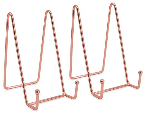 Time to Sparkle 4 Pack Metal Frame Holder 5.51 Inch Plate Holder Display Stand Metal Frame holder stand for Picture, Decorative Plate, Book, Photo Easel Rose Gold