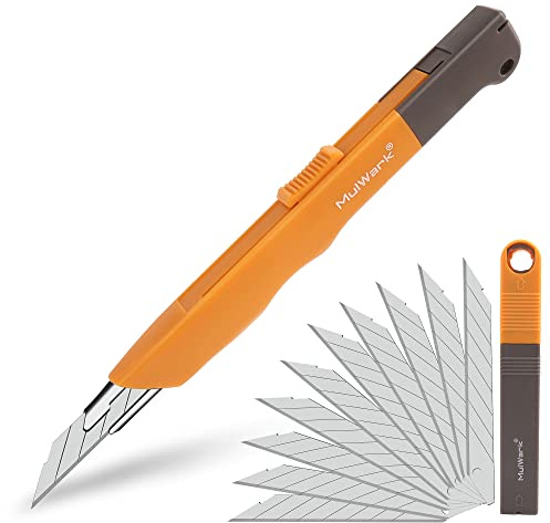 Mulwark 11-teiliges Cuttermesser-Set mit ausziehbarer Klinge - Professionelles Cuttermesser mit 10 austauschbaren 9MM Snap-Off-Klingen (30° Winkel) für präzise Schneidarbeiten