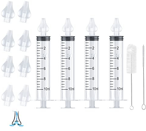 SUGERU® Seringue Nasale bebe,Mouche bebe avec Embouts de remplacement en silicone et brosse de nettoyage,Portable pipette nez bébé-sans BPA, Sécurité pipette nez bébé,aspirateur nasal -10ml(4 pièces)