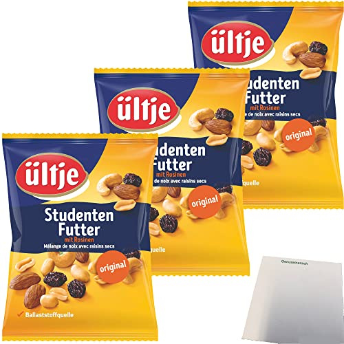 Ültje Studentenfutter mit Rosinen das original 3er Pack (3x200g Beutel) + usy Block