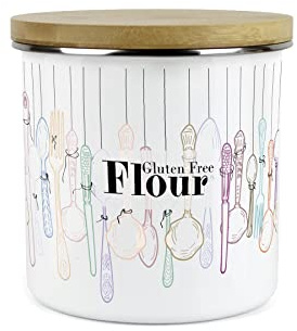 Purely Home Vintage Cutlery Gluten Free Flour Storage Canister - White Metal Enamel Kitchen Food Storage Container