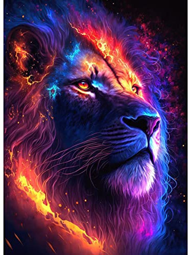 DAERLE Diamant Painting Bunter Lwe - 5D Diamant Painting Set, 30x40cm fr Erwachsene und Kinder