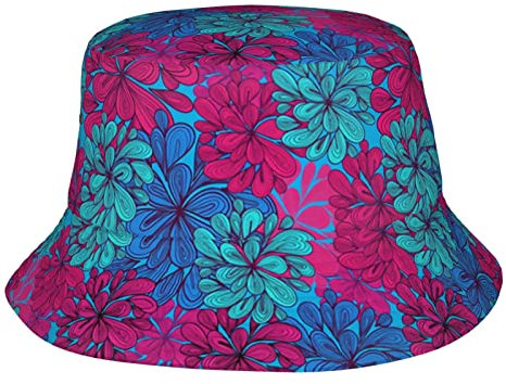 QQIAEJIA Sanfter psychedelischer Blumenwiesen-Muster, Fischerhut für Männer und Frauen, trendiger Druck, verstaubar, Sommer, Reisen, Strand, Sonnenhut, Fischerhut, Schwarz, Siehe Abbildung, One size