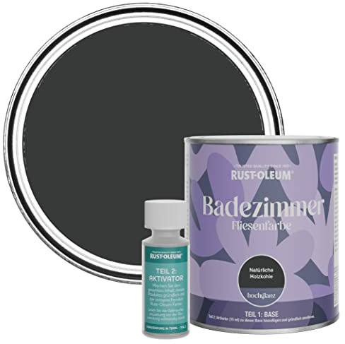 Rust-Oleum Black Water-Resistant Bathroom Tile Paint in Gloss Finish - Natural Charcoal (Black) 750ml