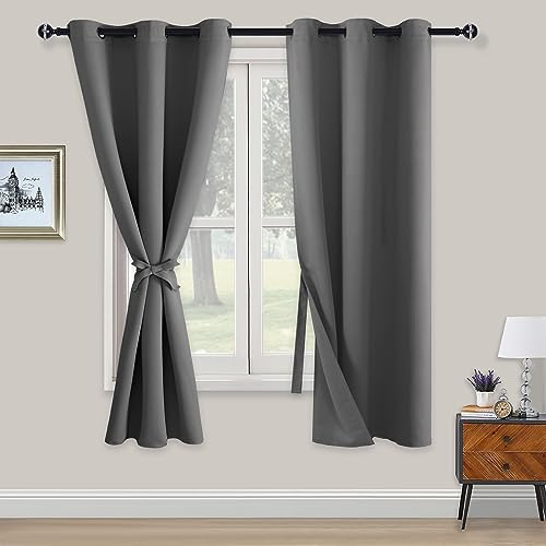 XWZO Blickdichte Vorhänge Verdunklungsvorhänge mit Ösen 2 Stücke Gardienen mit Raffhalter Lichtundurchlässige Vorhänge für Schlafzimmer,WonhzimmerBüro, 183x117 cm, Grau