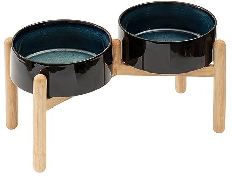 Havniva Keramischer Hundenapf 21 cm mit Ständer für Hunde großer Rassen, Futter- und Wassernapf (Doppelnapf mit Ständer -Sternenhimmel)