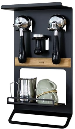 FLATE Barista Shelf for Portafilters, Tamper, and Barista Accessories in Black (Wall Mount for Coffee Equipment)