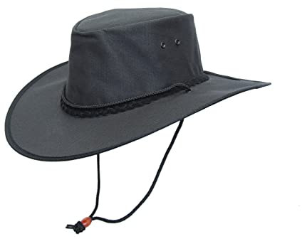 Australien Style Sommerhut mit breite Krempe, Vegan, angenehm leicht, Kinnband inklusive, toller Cowboy-Hut beim Wandern, Reisen, hoher Sonnenschutz am Strand, wasserfest, Unisex
