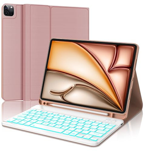 FOGARI iPad Air 6 11'' 2024 (M2) Keyboard Case | iPad Pro 11 Keyboard Case 2022 - iPad Air 5/Air 4 Case with Keyboard - 7 Colors Backlit UK Layout Keyboard - Case with Pencil Holder, Rose Gold