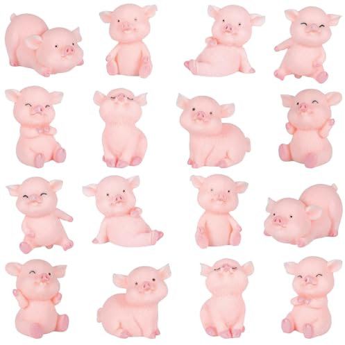 16 Stück Schweinchen Miniatur Ornamente, Glücksbringer Mini Schweine Deko, Glücksschweinchen Figuren Rosa, Harz Ornamente Gartendeko Kuchendeko Handwerk Kindergeburtstag Party