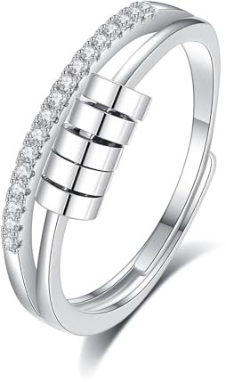 INFUSEU Anxiety Ring für Mädchen, Fidget Angstring Ringe Verstellbar Bead Einstellbare Spinner Worry Schmuck Anxiety Ring Geschenk für Frauen Damen Mädchen