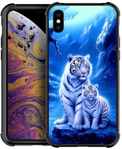 CARLOCA Compatible with iPhone X/Xs Case,White Tigers Blue Dream iPhone X/Xs Cases Graphic Design Shockproof Anti-Scratch Drop Protection Case