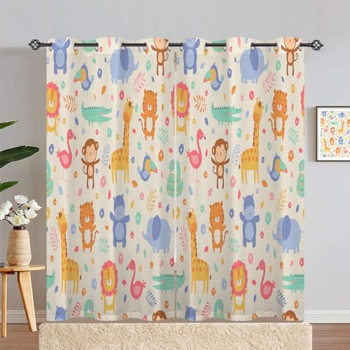 ANHOPE Dschungel Safari Tier Gardinen Blickdichte Thermo Vorhänge mit Ösen Kinder Jungen Mädchen Vorhang Blackout Curtain Wohnzimmer Schlafzimmer Verdunklungsvorhänge 2er Set H 214 x B 140 cm