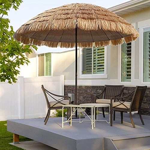 KKMNDE Sonnenschirm, zusammenklappbarer Sonnenschirm, Outdoor-Strand, Bast-Strohschirm, hawaiianischer Stil, neigbarer Sonnenschirm für Garten, In