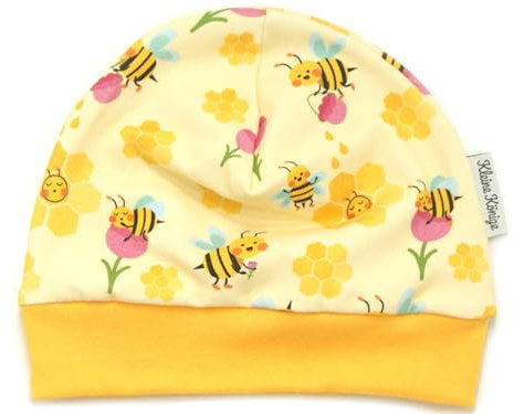 Kleine Könige Mütze Baby Mädchen Beanie · Modell Sommer Biene Honig Honey Bee, gelb · Ökotex 100 Zertifiziert · Größe 86/92