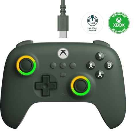 8Bitdo Ultimate C Wired Controller for Xbox, RGB Lighting Fire Ring and Hall Effect Joysticks, Compatible with Xbox Series X|S, Xbox One, Windows 10/11 - Officially Licensed (Dark Green)
