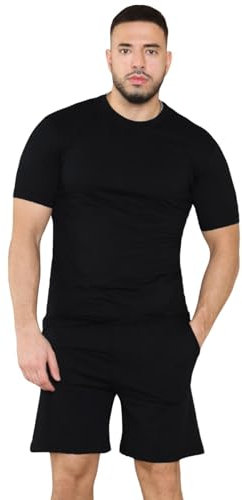 True Face Mens Pyjama Set Cotton T-Shirt Shorts Nightwear Loungewear Pj Gym Yoga Short Sleeve Top Casual Shorts Black L