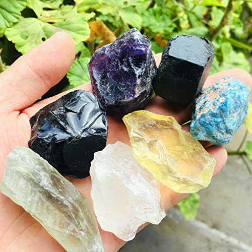 IDUTQUMW 7 Stück natürlicher Amethyst unregelmäßiger Stein lila Kies Probe roher Quarzkristall Garten Bonsai Dekoration Kristall