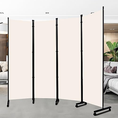 Raumteiler, tragbar, 224,4 cm, Trennwand und faltbarer Sichtschutz, 4 Paneele, Wandteiler für Raumtrennung, freistehender Stoff-Raumteiler mit Rädern für Zuhause, Büro, Krankenhaus