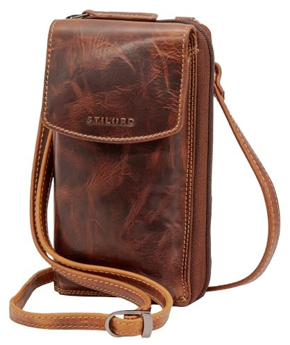 STILORD 'Jule' Leder Handytasche mit Geldbörse zum Umhängen Damen Geldbeutel mit Handyfach RFID Schutz Handytasche zum Umhängen Frauen Handy Portemonnaie Tasche Echt-Leder groß, Farbe:salerno - braun