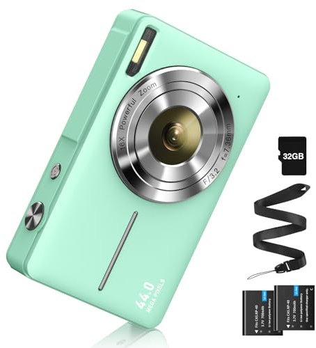 Fotocamera digitale 44 MP FHD 1080p fotocamera digitale con scheda 32 G fotocamera digitale con batteria semplice portatile 16 X fotocamera digitale per bambini adolescenti studenti anziani verde