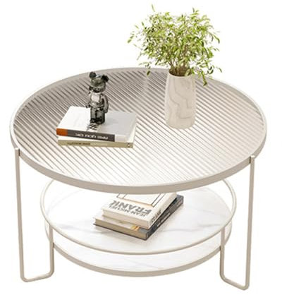 SINBINTA Runder Couchtisch, Glas-Couchtisch für kleinen Raum mit stabilem Metallrahmen, moderner Sofa-Beistelltisch für Wohnzimmer, Schlafzimmer und Offic (weißer Rahmen + langes Changhong-Glas)