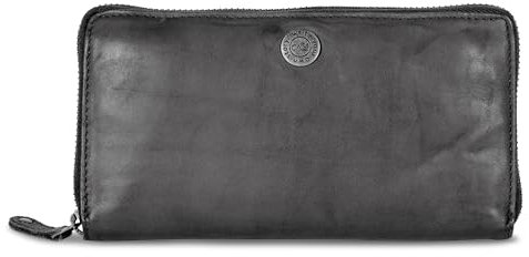 Cas8 Geldbörse MALU, Damen Portemonnaie aus gewaschenem Leder, mit praktischen Kleingeld- sowie Kartenfächern, Portmonee im Used-Look mit Reißverschluss, Graphite