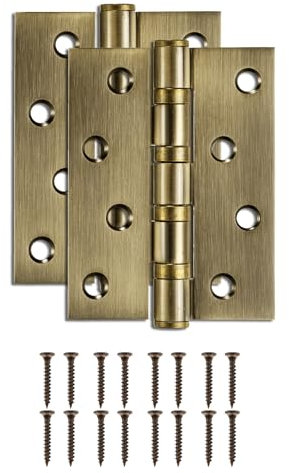 sourcing map 2Pcs 4.5x3.4x0.12 Door Hinges with 8 Holes and Screws Ball Bearing Interior Door Hinges Non Symmetry Holes Layout for Bedroom, Bathroom, Living Room, Brass