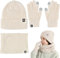 Qooloo Mütze Schal Handschuhe Damen Set, Damen 3-Teilig Strickschal, Wintermütze Mit Schal und Handschuhe Unisex Weiche Warme Strickmütze Winterset für Freizeit Outdoor Skifahren Draußen