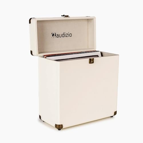 Audizio RC32, Funda Robusta para Guardar Discos, Soporte para vinilos de diseño, Funda para Guardar de 30 a 35 Discos de Vinilo, Accesorios para Discos - Blanco Crema