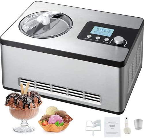 Ice Cream Maker With Built-in Compressor, 2 L No Pre-freezing Fruit Yogurt Machine, Stainless Steel Electric Sorbet Maker, 3 Modes