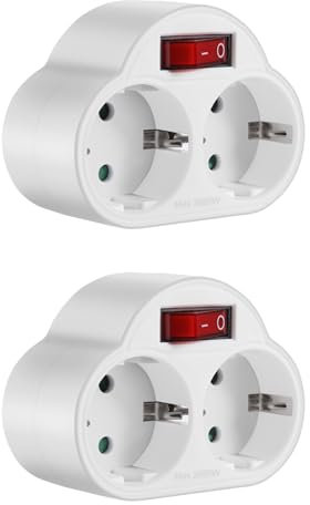 CosyCaya 2 Piezas Adaptadores de Enchufe con Interruptor, 250V/16A 3680W Enchufes PortáTiles Enchufe de Placa de Pared para Oficina, Hogar, Viaje Enchufe de la UE