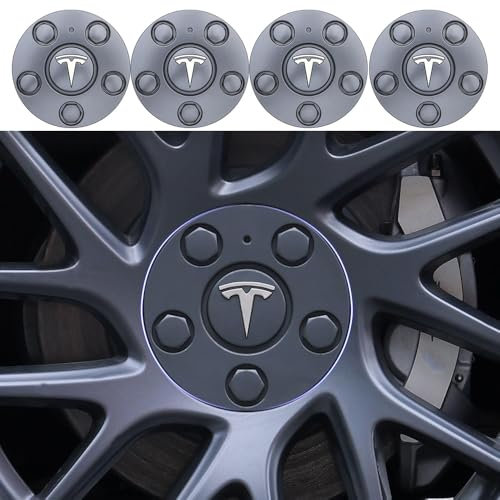 XWSBUDE 4 Stück Auto Radnabenkappen, für Tesla Model 3 Highland 2024 15cm Dauerhaft Kratzfest Radnabenabdeckung Wasserdicht Staubdicht Reifen Felgen Zubehör