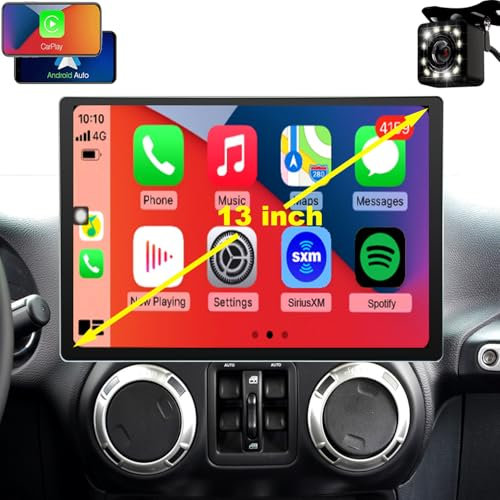 33 cm (13 Zoll) QLED 8core Radio für Jeep Wrangler JK 2011–2017 Grand Cherokee 2008–2013 Dodge Ram 1500 2009–2012 Upgrade, Touchscreen-Stereoanlage, Carplay und Android Auto, kostenlose Kamera