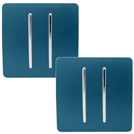 Trendi 2 Gang 2 Way Artistic Modern Glossy 10 Amp Rocker Tactile Light Switch Midnight Blue (Pack of 2)