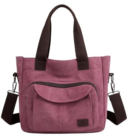 ZHIERNA Damen Canvas Handtasche, Hobo Schultertasche Casual Crossbody Umhängetasche Tote Bag mit Mehreren Fächern Vintage Stil für Arbeit, Reisen oder Universität