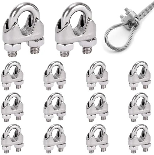 14 Pcs Morsetti Cavo Acciaio,Fermacavo In Acciaio Inox Clip 304, Forma A U Morsetto Per Fune Metallica,Morsetti Per Filo Stendibiancheria,Adatta Per Cavi In Acciaio Ø 4 Mm.
