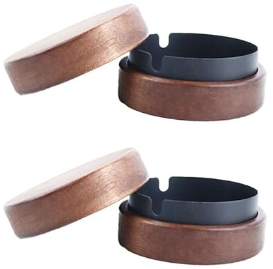 Hölzern Windaschenbecher, Aschenbecher mit Deckel, Winddichter Geruchsdicht, Gelten Bar, Büro, Wohnzimmer, Die Party, (Schwarz，2Stück)