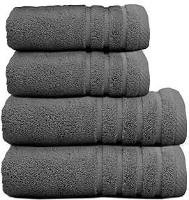 Sedalinne - Juego de Toallas de Baño Completo 500 Gr Liso - Toallas Baño Grandes y Pequeñas Rizo 100% Algodón - Pack (2 Lavabo + 2 Ducha) - Alta Absorción - Toalla Algodon - Gris Oscuro