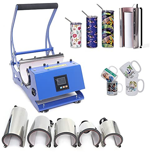 Xigner Tassenpresse 500W Mug Sublimationspresse Hitzepresse, Tumbler Heat Press Machine, 6 Untersetzer 8-30OZ, Einstellbare Zeit&Temperatur für DIY Kaffeetassen Tassen Bedrucken