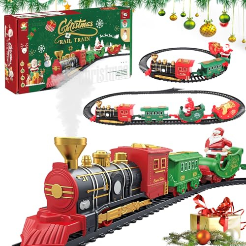 YOUYIKE Weihnachtsbahn Zug Gesetzt, Zug Spielzeug, Under Tree Weihnachts Eisenbahn Zugset mit Gleis und 4 Autos, Weihnachtsdekoration unter dem Weihnachtsbaum für Kinder Geschenk