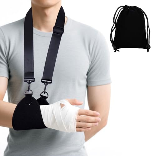 Grosion Arm Sling,Sling for Arm Support with Black Storage Bag,Adjustable Shoulder Sling,for Wrist Elbow Shoulder Injuries Fracture(Black)