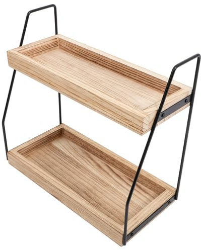 BAZEITFLOW Holzregal Küchenregal aus Holz und Eisen Stabiler Küchenarbeitsplatten Organizer Multifunktionales Aufbewahrungsregal für Gewürze und Kosmetik