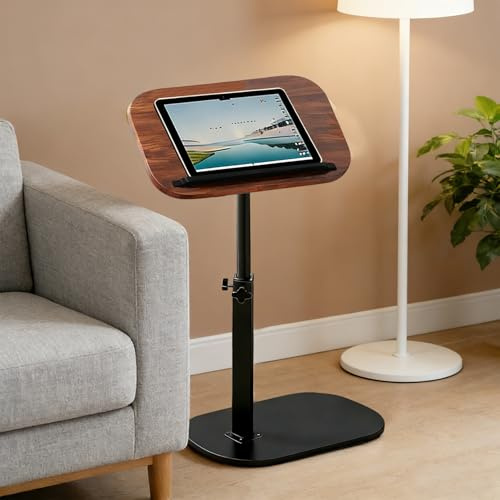 Hengrongshen Drehbarer Beistelltisch, 360° Drehbarer Höhenverstellbarer Beistelltisch, Couchtisch für schmale Räume, mit Steckplatz für Telefon und Tablet, für Wohnzimmer, Schlafzimmer (Walnuss Holz)
