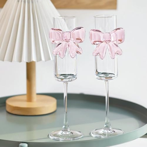 Kokett-Glasbecher, rosa Schleife, Champagnergläser, für Duschen, Hochzeiten, Verlobungen, Partys (Champagnerglas)