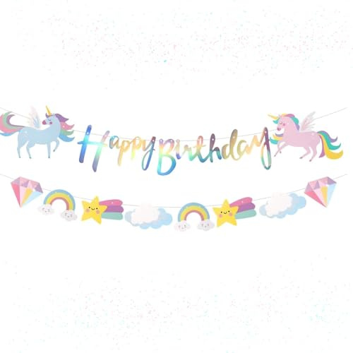 Gleemix Happy Birthday Girlande, Einhorn Deko Kindergeburtstag, Girlande Geburtstag Mädchen, Geburtstagsgirlande Kinder, Einhorn Happy Birthday Banner