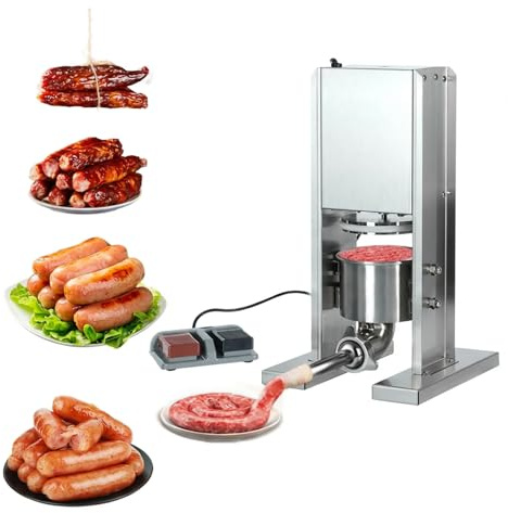 FahQuintuple Insaccatrice Elettrica per Salsicce, Insaccatrice Verticale in Acciaio Inossidabile da 2 Litri, Insaccatrice Elettrica Commerciale con 3 Tubi E Pedale, per Uso Domestico E Commerciale